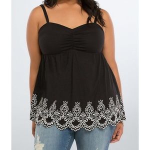 Torrid babydoll tank with embroidered hem